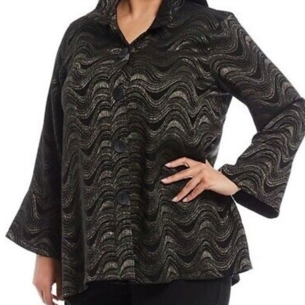 Ali Miles Black Metallic Swing‎ Jacket Bell Sleeve Size L